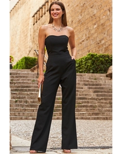 Комбинезон премиум-класса с вырезом-бандо широкими штанинами и карманами, черный Sosandar