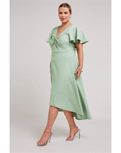 Платье London с жаккардовым узлом спереди и высоким низким вырезом, зеленый Yours