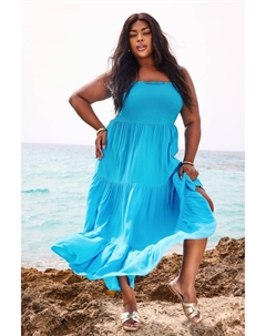 Многослойное платье с рюшами, синий Yours