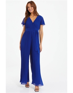 Плиссированный комбинезон из шифона с декоративным поясом, синий Quiz