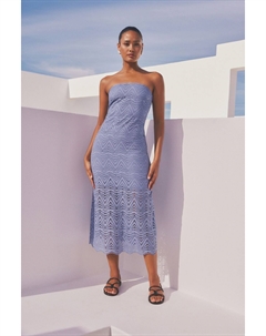 Платье с вырезом-бандо и английской вышивкой, синий Next