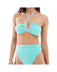 Верх бикини Pia Boned Bark Cutout On Vichy Straps, бирюзовый Asos design