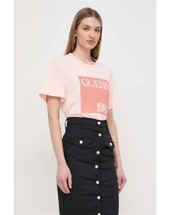 Хлопковая футболка, розовый Guess