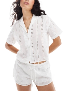 Шорты Broderie Detail Co-ord, белый Pull & bear