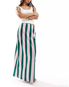 Юбка макси Design Satin Bias In Stripe, розовый/зеленый Asos