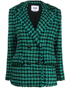 Двубортный твидовый пиджак в ломаную клетку, зеленый Msgm