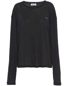 Футболка с длинными рукавами и нашивкой-логотипом, черный Miu miu