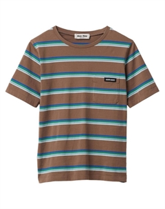 Полосатая футболка с нашивкой-логотипом, коричневый Miu miu