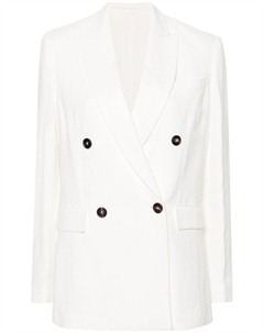 Двубортный пиджак с заостренными лацканами, белый Brunello cucinelli