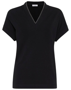 Топ с V-образным вырезом и декором Monili, черный Brunello cucinelli