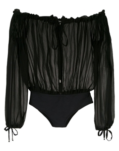 Боди с оборками и открытыми плечами, черный Amir slama