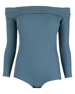 Боди в рубчик с открытыми плечами, синий Amir slama