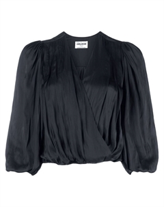 Атласная блузка с V-образным вырезом и драпировкой, черный Zadig&voltaire