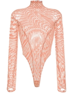 Сетчатое боди с принтом, нейтральный цвет Mugler