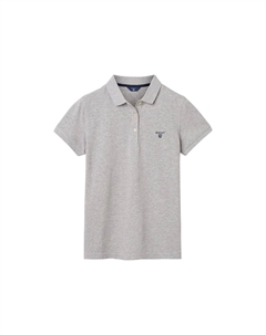 Женская рубашка-поло - MD. Летнее пике, рукава до половины, планка на пуговицах, логотип, однотонный цвет, серый Gant