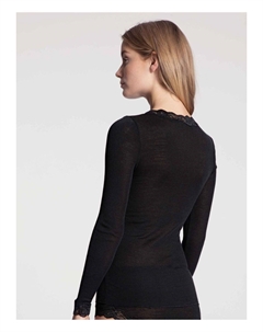 Женская рубашка с длинными рукавами из шерсти и шелка Richesse Lace, черный Calida