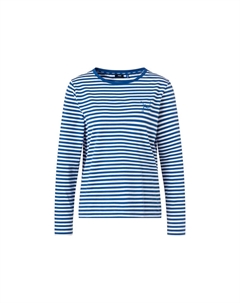 Женская рубашка с длинными рукавами - домашняя одежда, длинный рукав, круглый вырез, трикотаж, в полоску, хлопок стрейч, синий Joop