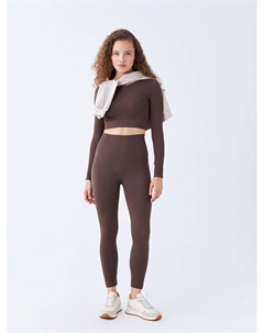 Однотонные женские спортивные тайтсы интерлок с эластичной резинкой на талии, коричневый Xside