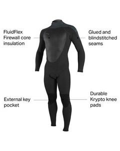 Гидрокостюм Epic с молнией сзади 4/3 мужской, цвет Black/Gunmetal/Black O`neill