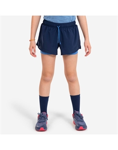Обтягивающие шорты для бега 2-в-1 для девочек DRY+ - темно-синие и синие Kiprun