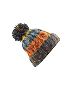Вязаная шапка-бини с помпоном и штопором, мультиколор Beechfield®
