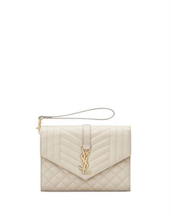 Клатч-конверт с клапаном в цвете Mix Matelass&;eacute; Тисненая кожа Grain De Poudre, цвет White Saint laurent
