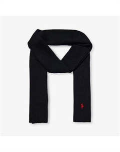 Шерстяной шарф в рубчик с фирменной вышивкой, черный Polo ralph lauren