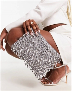 Клатч, расшитый серебристыми бусинами, с застежкой-молнией сверху Asos