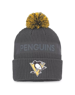 Мужская угольная вязаная шапка Pittsburgh Penguins Authentic Pro Home с манжетами и помпоном Fanatics