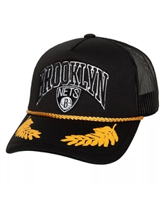Мужская черная кепка Brooklyn Nets из твердой древесины, классическая сетка с сусальным золотом, кепка Trucker Snapback Mitchell and ness
