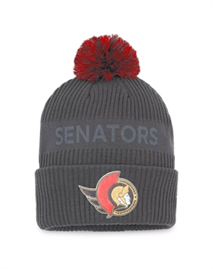 Мужская темно-серая мужская вязаная шапка Ottawa Senators Authentic Pro Home Ice с манжетами и помпоном Fanatics