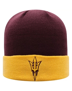 Мужская двухцветная вязаная шапка с манжетами бордового/золотого цвета штата Аризона Sun Devils Core Top of the world