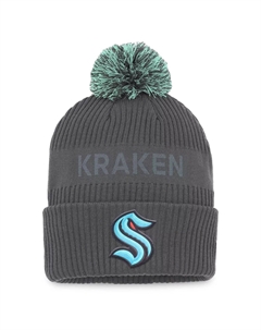 Мужская вязаная шапка с фирменным углем Seattle Kraken Authentic Pro Home Ice с манжетами и помпоном Fanatics