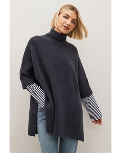 Вязаное пончо с полосатыми рукавами, синий Next