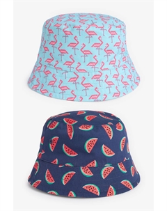 Двусторонняя шляпа-ведро с праздничным мотивом Синяя с мотивом фламинго и арбуза, синий Next