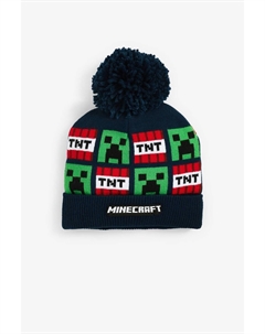 Вязаная шапка с помпоном Майнкрафт лицензия темно-синяя, синий Next
