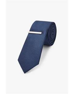 Текстурированный галстук и зажим, синий Next