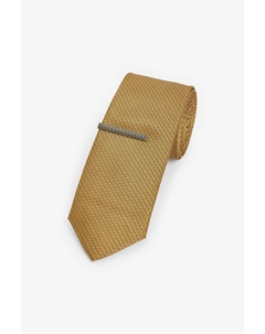 Текстурированный галстук и зажим, желтый Next