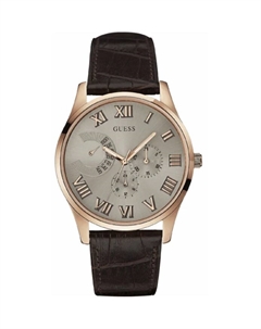 Кожаные часы из нержавеющей стали розового золота, розовый Guess