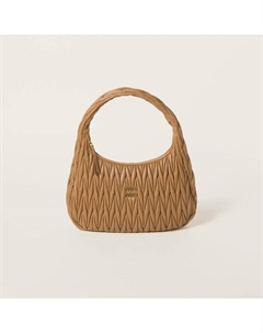 Сумка-Хобо Wander из стеганой кожи наппа с логотипом бренда, коричневый Miu miu