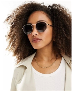 Круглые солнцезащитные очки из металла с золотистым эффектом и поляризационными линзами Asos