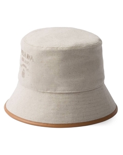 Холщовая панама с вышитым логотипом, нейтральный цвет Prada