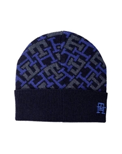 Шапка-Бини с монограммой с добавлением шерсти и кашемира, синий Tommy hilfiger