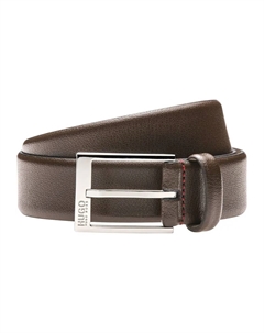 Ремень из зернистой кожи с застежкой с логотипом, коричневый Hugo