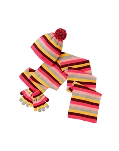Полосатый комплект из шапки, шарфа и перчаток с помпоном, розовый Hats hats hats