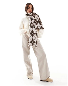 Шарф из смеси шерсти нейтрального цвета с ромбовидным узором Asos design
