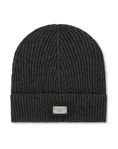 Вязаная шапка с нашивкой логотипом, серый Dolce&gabbana