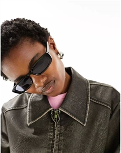 Узкие квадратные солнцезащитные очки черного глянцевого цвета Asos