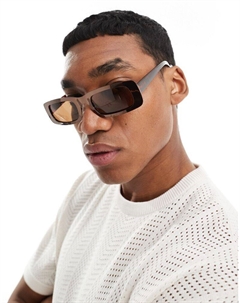 Коричневые прямоугольные металлические солнцезащитные очки DESIGN Asos