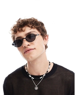 Черные металлические солнцезащитные очки овальной формы с дужками в стиле стимпанк DESIGN 90-х годов Asos